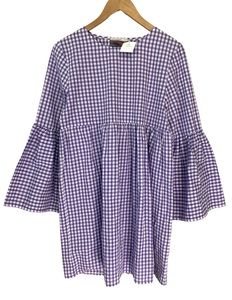 NWT Urban Outfitters Urban Renewal Medium Gingham Bell Sleeve Mini Boho Dress